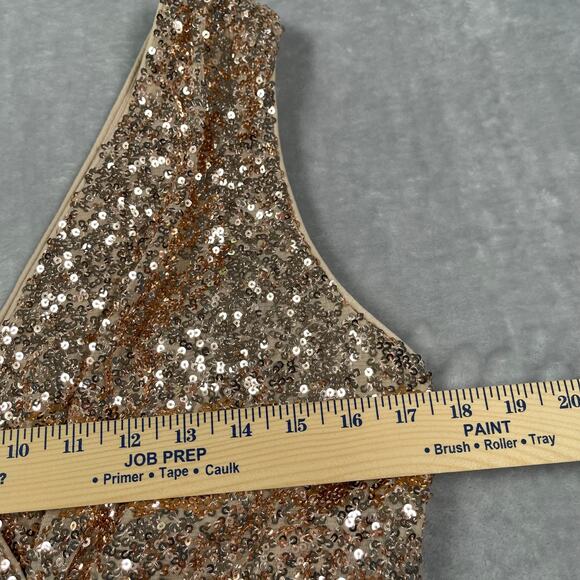 Belle Badgley Mischka Dress Womens 14 Gold Sequin Maxi Formal Wedding MOB - Picture 6 of 14